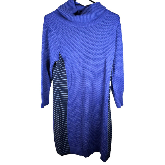 Athleta Sweater Dress Womens Large Royal Blue Merino Wool Turtleneck Cozy Comfy